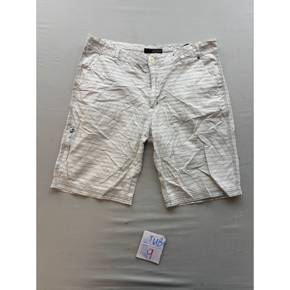 Guess Los Angeles Est 1981 Mens Striped Casual Shorts White Grey Size 34